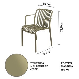 Galileo Καρέκλα με μπράτσα από πλαστικό PP 56x565x795 cm σχέδιο ρίγ...
