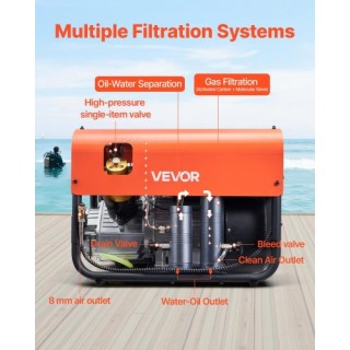 VEVOR Διπλός Κύλινδρος PCP Αεροσυμπιεστής 4500PSI/30MPa για Καταδύσ...