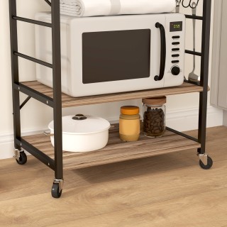 HOMCOM Ράφι Κουζίνας 3 Επιπέδων Βιομηχανικού Στυλ με Ρόδες και 4 Γά...