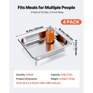 VEVOR Σετ 4 Ανοξείδωτες Λεκάνες Ξενοδοχείου 1/2, Βάθος 2.5 ίντσες 1...