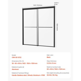 VEVOR Ημι-Πλαίσιο Πόρτα Μπανιέρας 50-60x60 εκ. TLYGM60W62HIYDJ1GV0