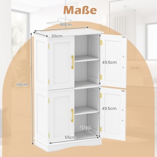 Costway Λευκός Ξύλινος Μπουφές Κουζίνας με 4 Πόρτες & 2 Ρυθμιζόμενα...