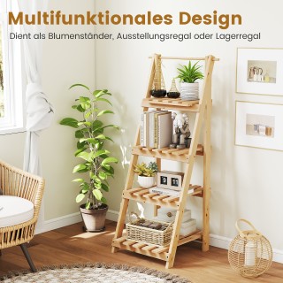 Costway Φυσική Αναδιπλούμενη Σκάλα-Ράφι με 4 Ράφια από Ξύλο Έλατου ...