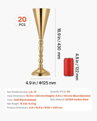 VEVOR 20 τεμ Βάσεις Λουλουδιών Γάμου, 43 εκ Ψηλές, Χρυσές HLHP165IN...
