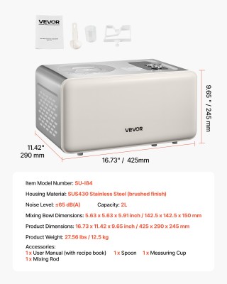 VEVOR Αυτόματος Κατασκευαστής Παγωτού 2 Λίτρων με Ενσωματωμένο Συμπ... VEVOR Αυτόματος Κατασκευαστής Παγωτού 2 Λίτρων με Ενσωματωμένο Συμπ...
