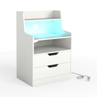 Costway Λευκό Κομοδίνο με LED Φώτα & Σταθμό Φόρτισης, 2 Συρτάρια & ...