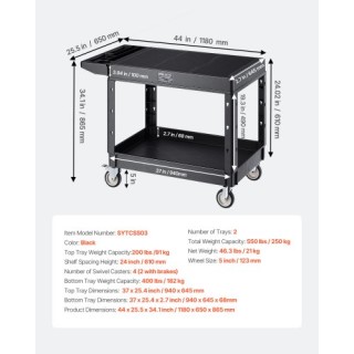 VEVOR Καρότσι Εξυπηρέτησης 2 Επιπέδων 550 lbs με Ρόδες DXSLSYTCDH2C... VEVOR Καρότσι Εξυπηρέτησης 2 Επιπέδων 550 lbs με Ρόδες DXSLSYTCDH2C...