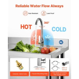 VEVOR Ελεύθερης Στήριξης Νεροχύτης Ανοξείδωτος με Βρύση για Επαγγελ...