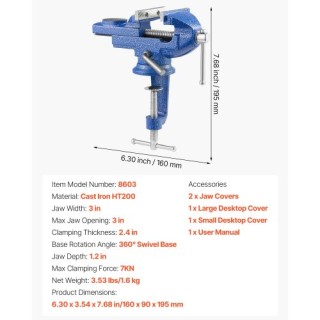 VEVOR Φορητή Μέγγενη 3 ιντσών με Περιστρεφόμενη Βάση 360° BXSTHQ3YC...