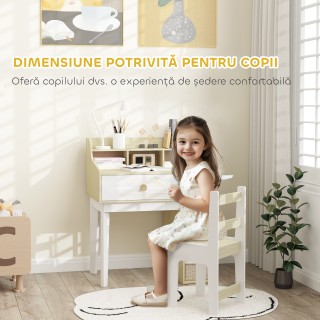 AIYAPLAY  Σετ Γραφείο και Καρέκλα για Παιδιά από Ξύλο με Ράφι και Σ...