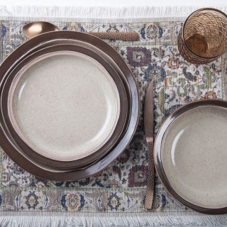 Villa DEste  Σετ 6 βαθιά πιάτα μπεζ σε πηλό με καφέ περίγραμμα Bret...