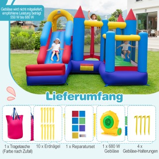 Costway Φουσκωτό Κάστρο Τραμπολίνο με Αναρριχητικό Τοίχο, Τσουλήθρα...