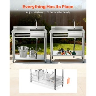 VEVOR Ελεύθερης Στήριξης Νεροχύτης Ανοξείδωτος με Βρύση για Επαγγελ...