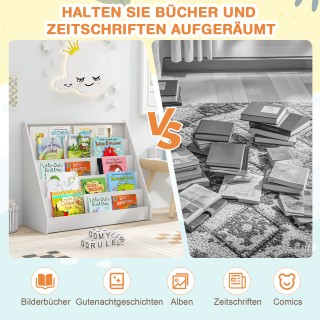 Costway Λευκή Παιδική Ραφιέρα με 5 Θέσεις, Βιβλιοθήκη & Σταντ Εφημε...