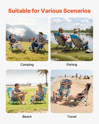 VEVOR Σετ 2 Φορητές Πτυσσόμενες Καρέκλες Παραλίας με Ψηλή Πλάτη, Κο...