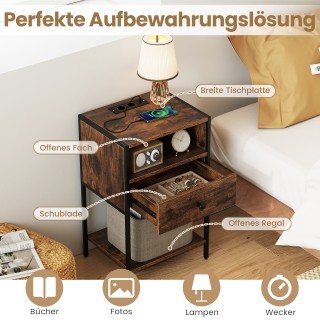 Costway Βιομηχανικό Κομοδίνο με Σταθμό Φόρτισης, Ανοιχτό Ράφι, Συρτ...