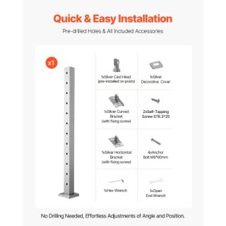 VEVOR Κολόνα Κάγκελου με Προ-Τρυπημένες Οπές 42x2x2 Ίντσες 1JZLGZXY...