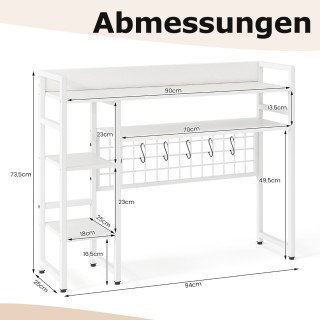 Costway  Λευκή Επιτραπέζια Ραφιέρα με 4 Αποθηκευτικούς Χώρους & 6 Γ...