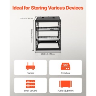 VEVOR Ράφι Δικτύου Ανοιχτού Πλαισίου 12U, Βάθους 585 mm, Για Στήριξ...