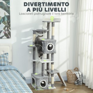 PawHut Δέντρο Αναρρίχησης για Γάτες με 2 Σπιτάκια, Ράμπα, Πλατφόρμε...