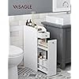 VASAGLE Λευκό Ντουλάπι Μπάνιου 18x40x70cm με 4 Ράφια και Συρόμενο Σ...