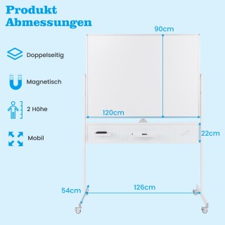 Costway Διπλής Όψης Κινητός Πίνακας 120x90 cm με Ρόδες & Βάση CB107...