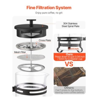 VEVOR Γαλλική Καφετιέρα 1L από Βοριοπυριτικό Γυαλί Ασημί BLKFYHBLHS...