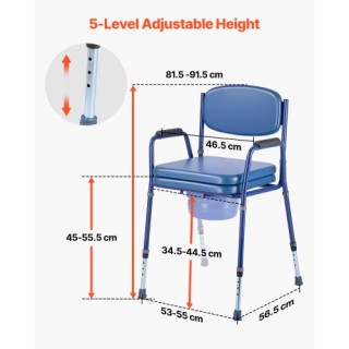 VEVOR Καρέκλα Κομοδίνου 3-σε-1 με Ρυθμιζόμενο Ύψος (181 kg) WLKBSGR...