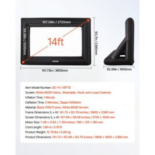 VEVOR Φορητή Πληθωριστέα Οθόνη Κινηματογράφου 14 ft 16:9 με Αθόρυβο...