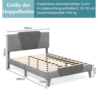 Costway Γκρι Βελούδινο Πλατφόρμα Κρεβάτι 140 x 200 εκ. Με Κεφαλάρι ...