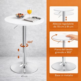 BAKAJI Στρογγυλό Λευκό Ρυθμιζόμενο Μπαρ Τραπέζι Διαμέτρου 60 εκ. γι...