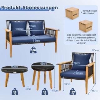 Costway Σετ  5 Τεμαχίων Εξωτερικού Χώρου με Ξύλινο Σκελετό Ακακίας ...