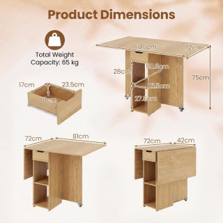 Costway Πτυσσόμενο Τραπέζι Φαγητού με 2 Ρόδες, Διπλή Επιφάνεια Αποθ... Costway Πτυσσόμενο Τραπέζι Φαγητού με 2 Ρόδες, Διπλή Επιφάνεια Αποθ...