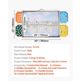VEVOR Φορητός Πίνακας Παζλ 1000 Κομματιών με Συρτάρι 73x53cm ZMPTB1...