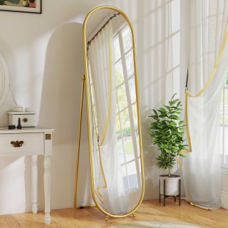 HOMCOM Ολόσωμος Καθρέφτης Δαπέδου με Πτυσσόμενη Βάση, Γυαλί και Μέτ...