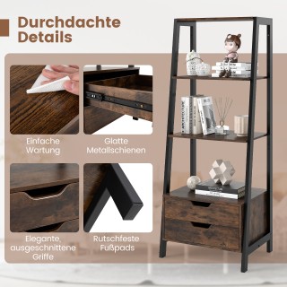 Costway Καφέ Ελεύθερη Σκάλα Ράφι 134cm με 4 Ανοιχτά Ράφια και 2 Συρ...