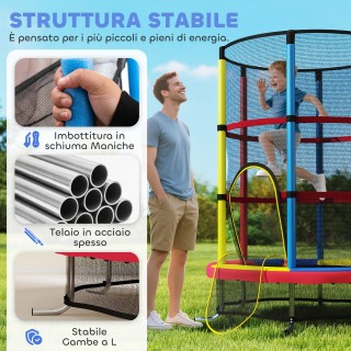 HOMCOM Παιδικό Τραμπολίνο 3-6 Ετών με Δίχτυ Ασφαλείας, Χωρίς Ελατήρ...