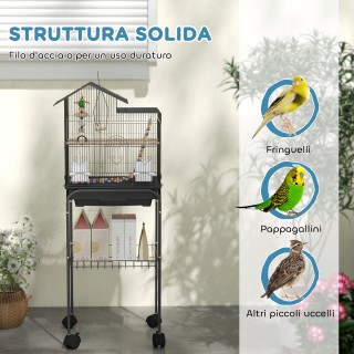 PawHut Κλουβί για Πουλιά με Βάση, Περιστρεφόμενες Ρόδες, Ράφι και Α...
