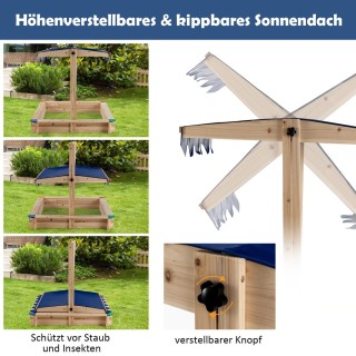 Costway  Παιδική Ξύλινη Αμμοδόχος με Ρυθμιζόμενη Τέντα και Χώρο Καθ...