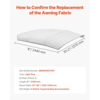 VEVOR Σκίαστρο Σκάφους 4 Τόξων 96 σε Ανοιχτό Γκρι 4GCYZYP96919R6420V0