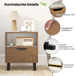 Costway Δίχρωμο Κομοδίνο με Ξύλινη Υφή και Σύγχρονα Πάνελ HU10758WH-2