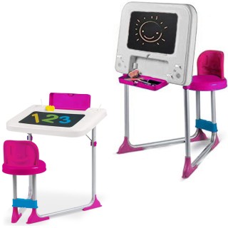 BAKAJI Μεταλλικό Σχολικό Θρανίο 2σε1 Ροζ με Ανακλινόμενο Καθισματάκ...