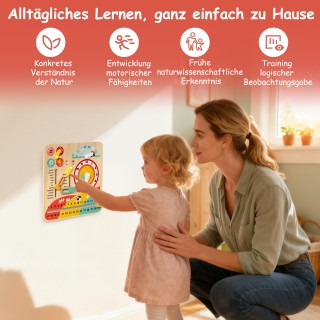 Costway Μοντεσσόρι Ξύλινο Εκπαιδευτικό Ρολόι και Ημερολόγιο για Παι...