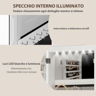 HOMCOM Καθρέπτης-Κοσμηματοθήκη Τοίχου με Εσωτερικό Φωτιζόμενο Καθρέ...