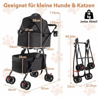 Costway Διπλό πτυσσόμενο καρότσι κατοικιδίων 3 σε 1 με 2 αποσπώμενο...