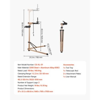 VEVOR Ρυθμιζόμενη Βάση Επισκευής Ποδηλάτου 110 lb με Δίσκο Εργαλείω...