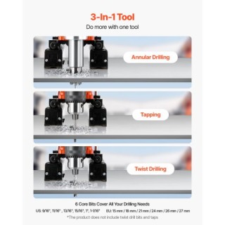 VEVOR Ισχυρό Μαγνητικό Δράπανο 1400 W, 0-850 RPM με 6 Πυρήνες Δράπα...