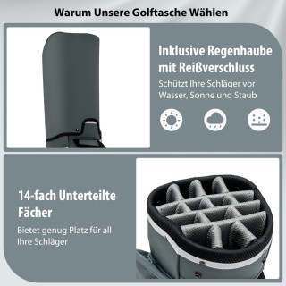 Costway Ελαφριά Τσάντα Γκολφ με 14 Διαχωριστικά & Ιμάντα Ώμου & 7 Τ...