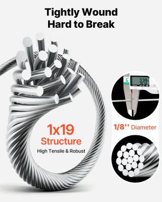 VEVOR Συρματόσχοινο 3.2mm, 316 Ανοξείδωτο Ατσάλι, 304.8m, 798kg Αντ... VEVOR Συρματόσχοινο 3.2mm, 316 Ανοξείδωτο Ατσάλι, 304.8m, 798kg Αντ...