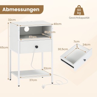 Costway Βιομηχανικό Κομοδίνο με Σταθμό Φόρτισης και Άνοιγμα Ραφιού,...